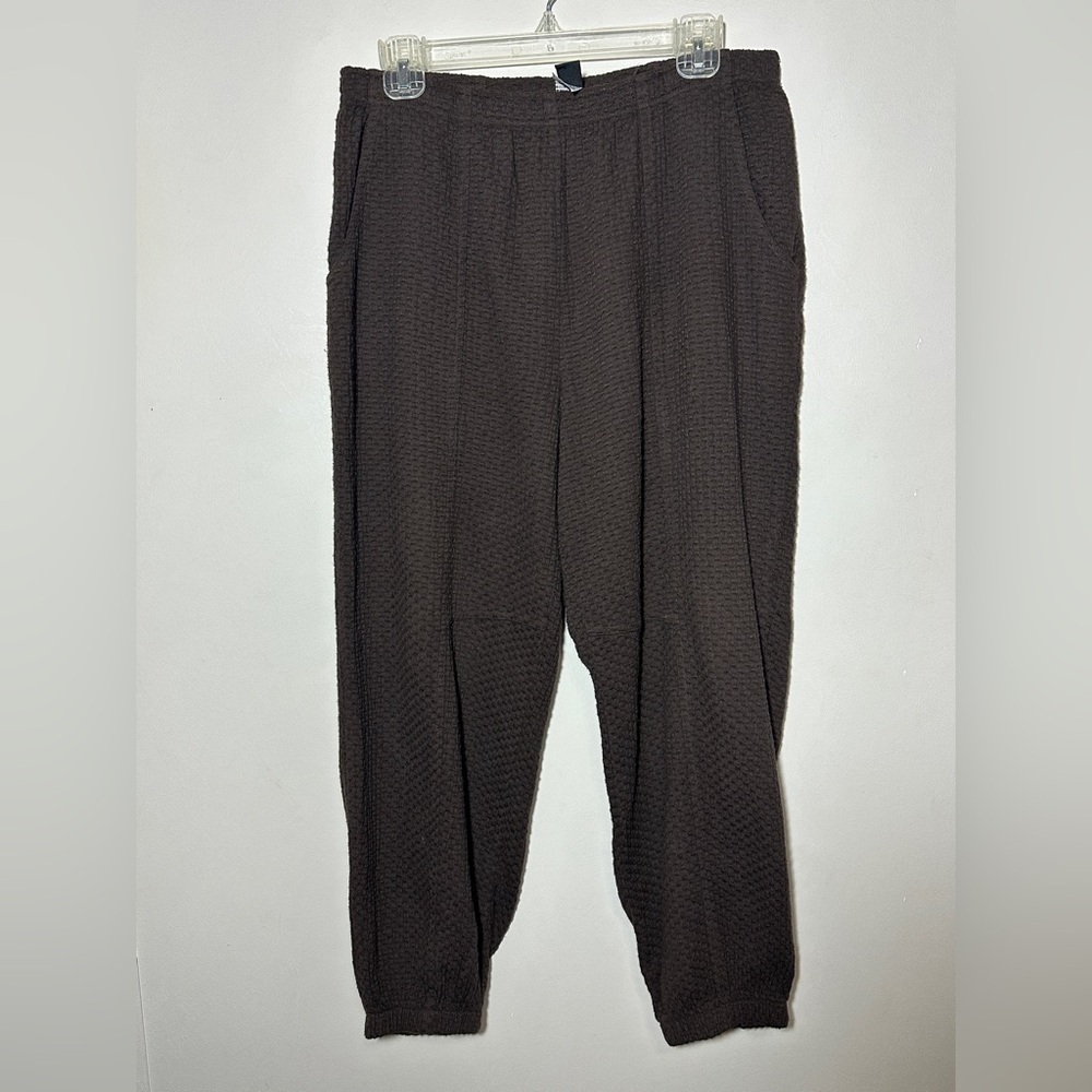 Focus Casual Life Brown Waffle Wide Leg Pull on Joggers Small Boho